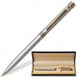 Ручка подарочная шариковая GALANT Brigitte, корпус серебр., золотистые детали, 0,7мм, синяя, 141009