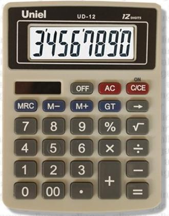 Калькулятор настольный 12-разрядный DP 126*95мм серый е/п UNIEL UD-12K фото 1