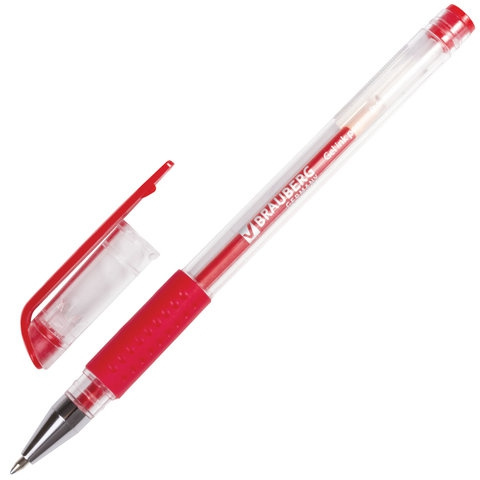 Ручка гелевая BRAUBERG Number One, узел 0,5мм, линия 0,35мм, резиновый упор, красная, 141195 фото 1