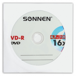 Диск DVD-R SONNEN 4,7Gb 16x бумажный конверт (1 штука), 512576