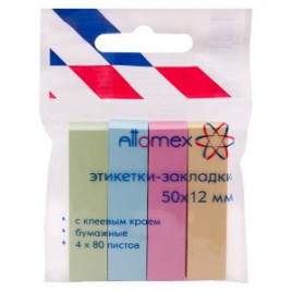 Закладки клейкие бумага 12*50 4цв*80л пастель е/п ATTOMEX 2011702