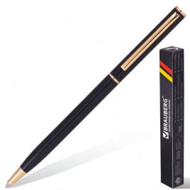 Ручка бизнес-класса шариковая BRAUBERG Slim Black, корпус черный, золот. детали, 1мм, синяя, 141402