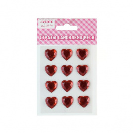 Наклейка стразы 12шт Heart 17мм красный е/п DEVENTE 8004049
