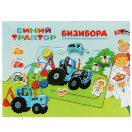 Игрушка деревянная бизиборд СИНИЙ ТРАКТОР коробка Буратино в кор.24шт