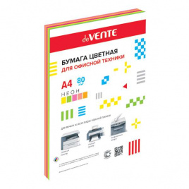 Бумага цветная А4 75г/м2 MIX неон 100л (5цв*20л) DEVENTE 2072949/2072212