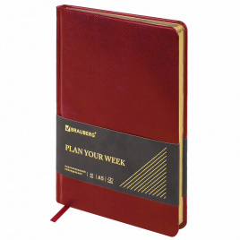 Еженедельник недатированный А5 145х215 мм, BRAUBERG Iguana, под кожу, 64 л., красный, 114477