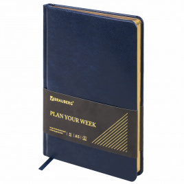 Еженедельник недатированный А5 145х215 мм, BRAUBERG Iguana, под кожу, 64 л., синий, 114476