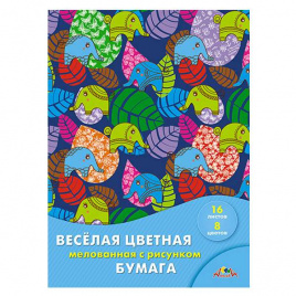 Бумага цветная мелов двуст А4 16л 08цв Яркие листочки с рисунком на скрепке АППЛИКА С2803-07