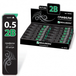 Грифели запасные BRAUBERG, КОМПЛЕКТ 20 шт, Black Jack Hi-Polymer, 2В, 0,5 мм, 180448