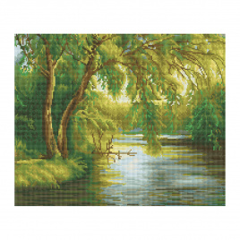 Алмазная мозаика ТРИ СОВЫ Плачущая ива, 40*50см, холст, картонная коробка с пластиковой ручкой