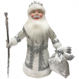 Декоративная кукла Дед Мороз под елку 40см, в серебряном костюме, подарочная упаковка