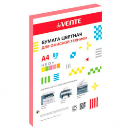 Бумага цветная А4 75г/м2 неон 100л розовый DEVENTE 2072948