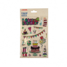Наклейки в наборе объемные пластик Happy Birthday! 18шт е/п DEVENTE 8002120