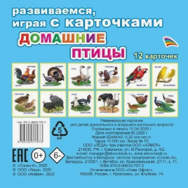 Карточки обучающие 11*11см 12шт Домашние птицы е/п ЛЕДА 7073