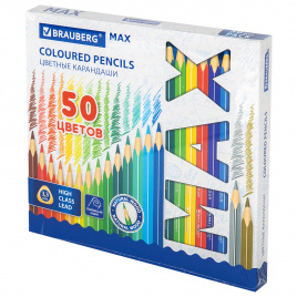 Карандаши цветные супермягкие яркие трехгранные BRAUBERG MAX, 50 цветов, грифель мягкий 3,3 мм, 181860