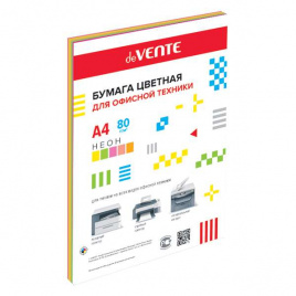 Бумага цветная А4 75г/м2 MIX неон 50л (5цв*10л) DEVENTE 2072943/2072243