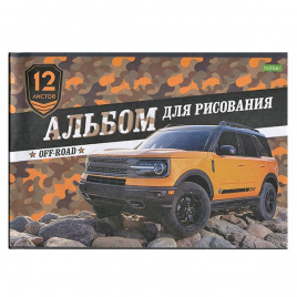 Альбом для рисования 12л/скрепка офсет Внедорожники ассорти (5диз) HATBER-ECO 12А4C_24305