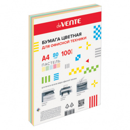 Бумага цветная А4 80г/М2 MIX пастель 100л (5цв*20л) DEVENTE 2072705/2072219
