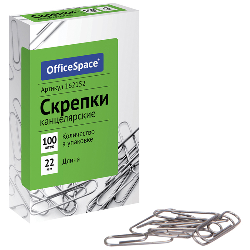 Скрепки 22мм, OfficeSpace, 100шт., карт. упак. фото 1