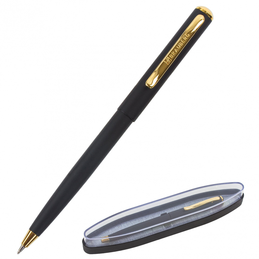 Ручка подарочная шариковая BRAUBERG Maestro, СИНЯЯ, корпус черный с золотистым, линия письма 0,5 мм, 143470 фото 1