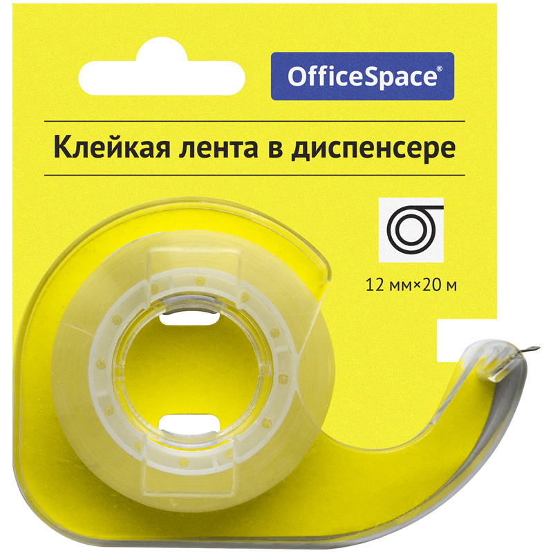 Клейкая лента 12мм*20м, OfficeSpace, прозрачная, в пластиковом диспенсере, европодвес фото 1