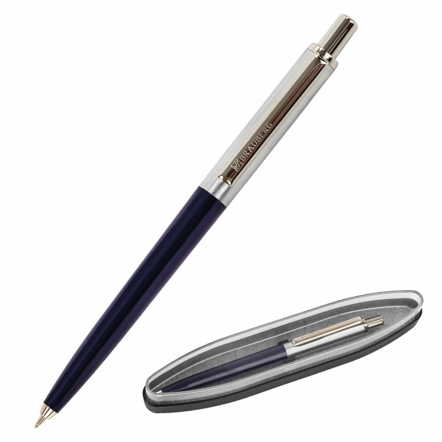 Ручка подарочная шариковая BRAUBERG Soprano, СИНЯЯ, корпус серебристый с синим, линия письма 0,5 мм, 143484 фото 1