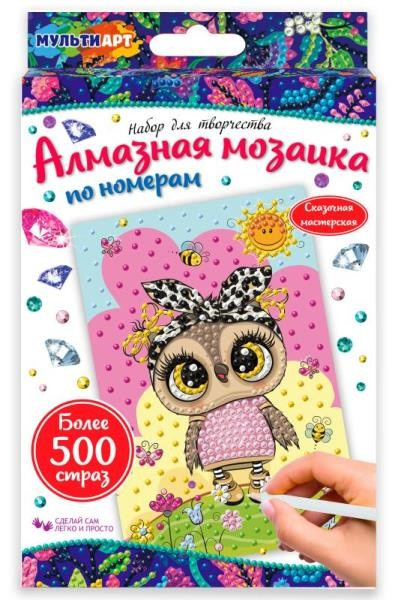 Наб д/тв-ва алмазная мозаика совенок 10*15 см МУЛЬТИ АРТ в кор.50шт фото 1