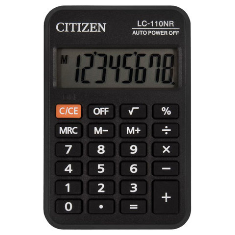 Калькулятор CITIZEN карманный LC-110NR, 8 разрядов, питание от батарейки, 58х87мм, ЧЕРНЫЙ фото 1