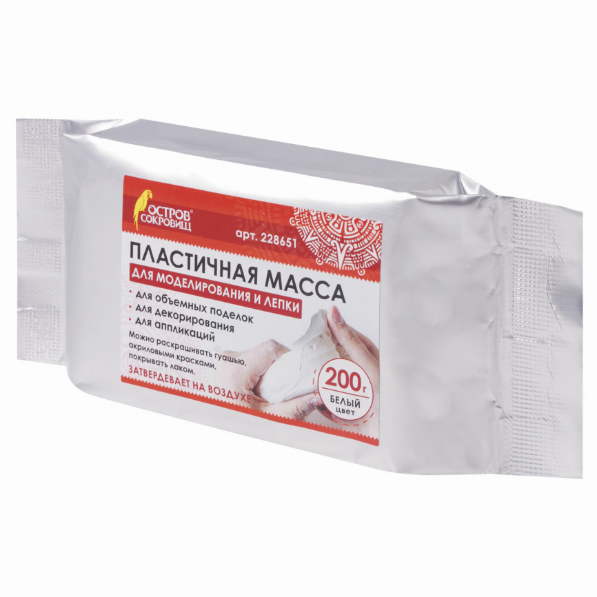 Паста (масса) для моделирования и лепки ОСТРОВ СОКРОВИЩ, самозатвердевающая, 200 г, белая, 228651 фото 1