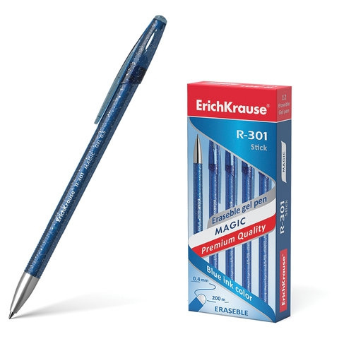 Ручка стираемая гелевая ERICH KRAUSE R-301 Magic Gel, СИНЯЯ, корп.синий, узел0,5мм,линия0,4мм, 45211 фото 1