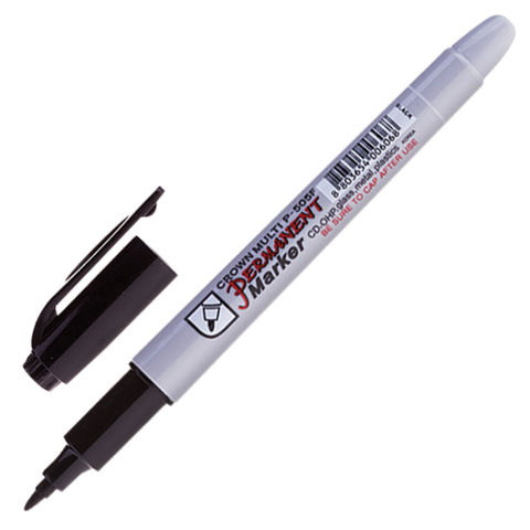 Маркер перманентный (нестираемый) CROWN Multi Marker Super Slim, тонкий, 1мм, черный, P-505F фото 1