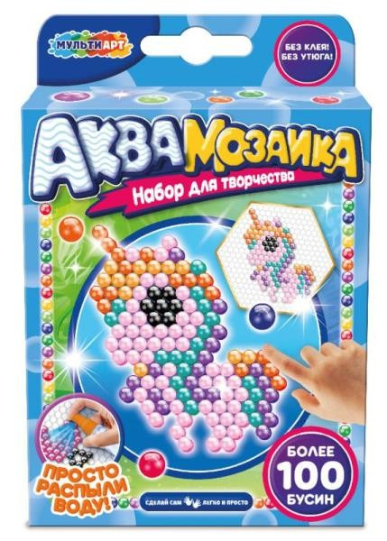 Набор д/детского тв-ва аквамозаика единорог 100 бусин МУЛЬТИ АРТ в кор.48шт фото 1