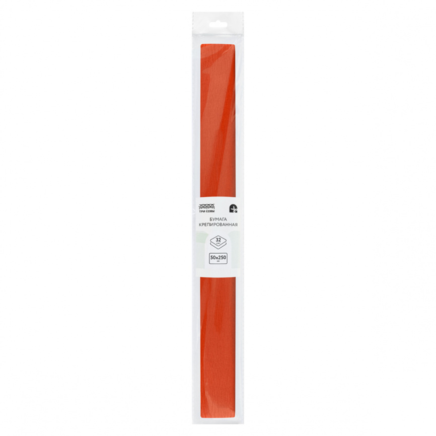 Бумага крепированная ТРИ СОВЫ, 50*250см, 32г/м2, темно-оранжевая, в рулоне, пакет с европодвесом фото 1